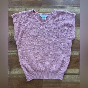 Cottagecore Butterfly Blush/Rose Pink Textured Knit Sleeveless Crewneck Sweater